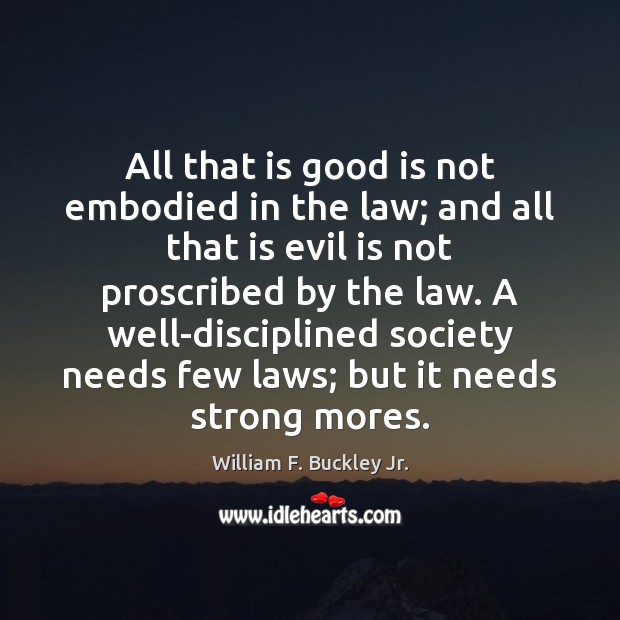 All that is good is not embodied in the law; and all William F. Buckley Jr. Picture Quote