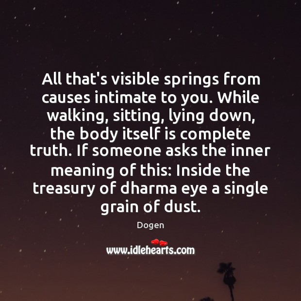 All that’s visible springs from causes intimate to you. While walking, sitting, Dogen Picture Quote