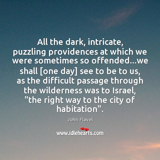 All the dark, intricate, puzzling providences at which we were sometimes so John Flavel Picture Quote
