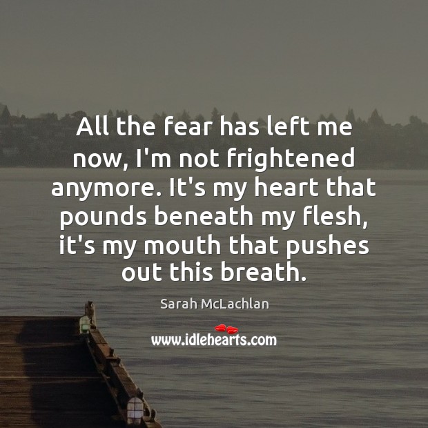 All the fear has left me now, I’m not frightened anymore. It’s Sarah McLachlan Picture Quote