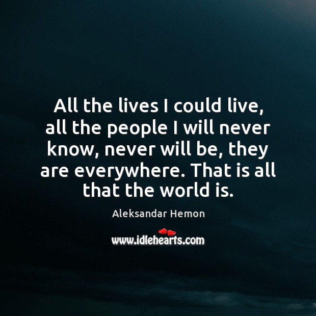 All the lives I could live, all the people I will never Aleksandar Hemon Picture Quote