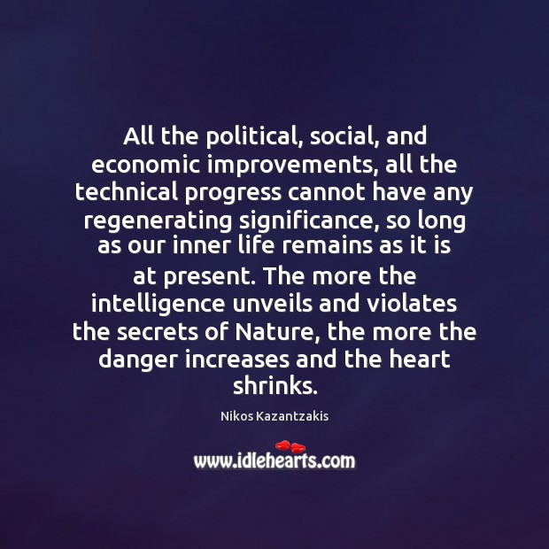 All the political, social, and economic improvements, all the technical progress cannot Nikos Kazantzakis Picture Quote
