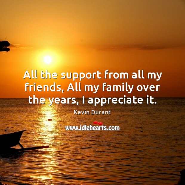 All the support from all my friends, All my family over the years, I appreciate it. Kevin Durant Picture Quote