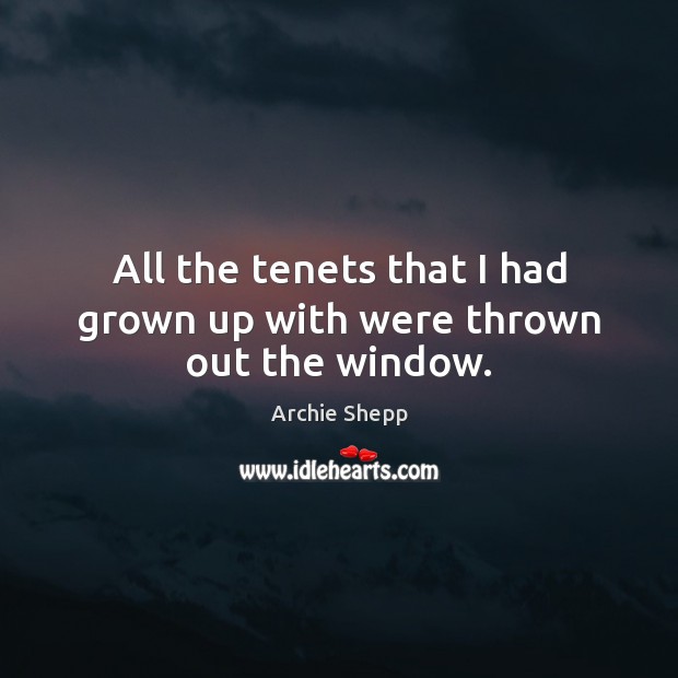All the tenets that I had grown up with were thrown out the window. Image