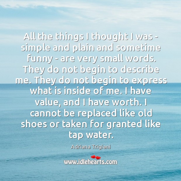 All the things I thought I was – simple and plain and Adriana Trigiani Picture Quote