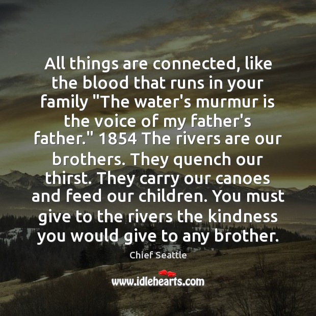 All things are connected, like the blood that runs in your family “ Chief Seattle Picture Quote