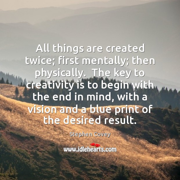 All things are created twice; first mentally; then physically.  The key to Image