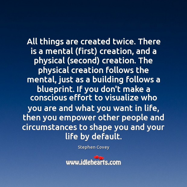 All things are created twice. There is a mental (first) creation, and Image