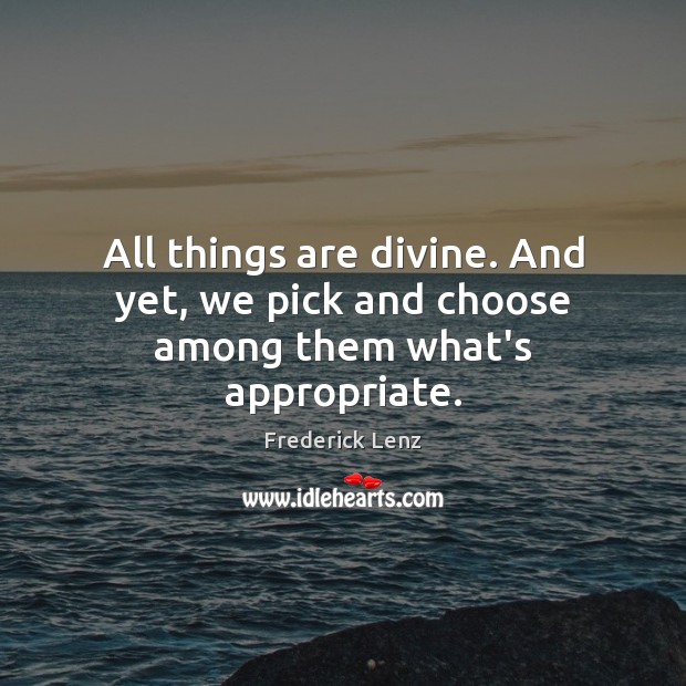 All things are divine. And yet, we pick and choose among them what’s appropriate. Frederick Lenz Picture Quote