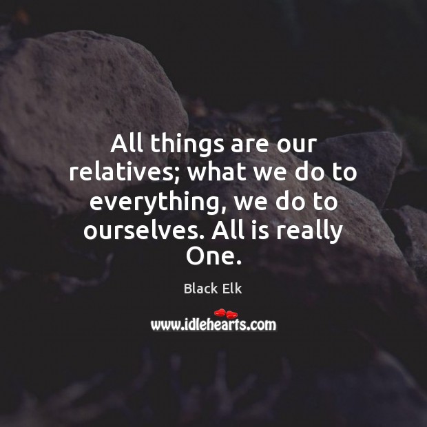 All things are our relatives; what we do to everything, we do Black Elk Picture Quote