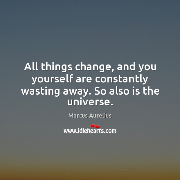 All things change, and you yourself are constantly wasting away. So also is the universe. Marcus Aurelius Picture Quote