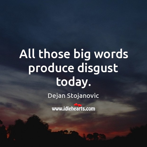 All those big words produce disgust today. Dejan Stojanovic Picture Quote