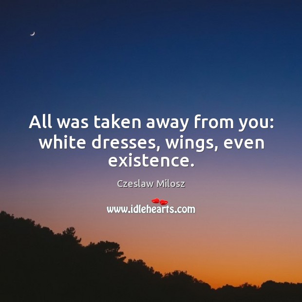 All was taken away from you: white dresses, wings, even existence. 