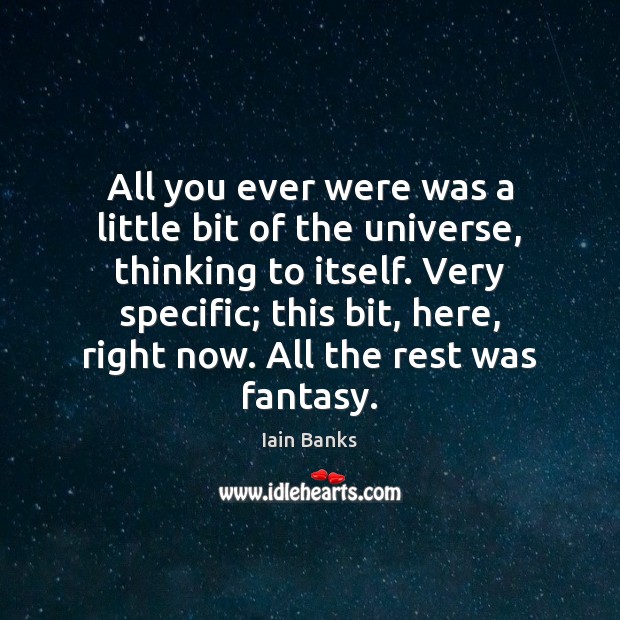 All you ever were was a little bit of the universe, thinking Iain Banks Picture Quote