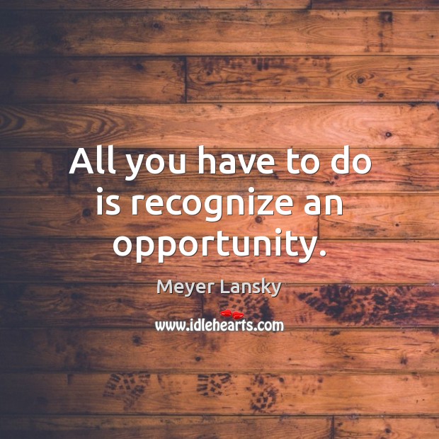 All you have to do is recognize an opportunity. Meyer Lansky Picture Quote