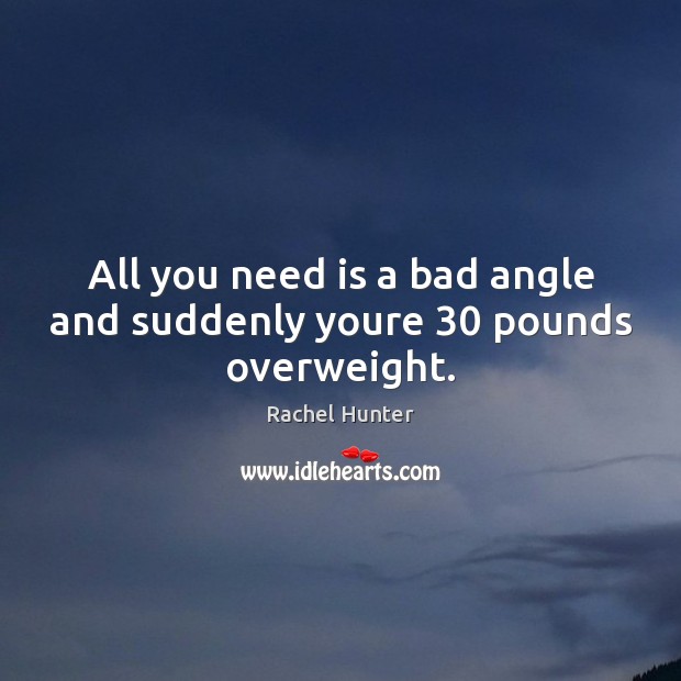 All you need is a bad angle and suddenly youre 30 pounds overweight. Rachel Hunter Picture Quote