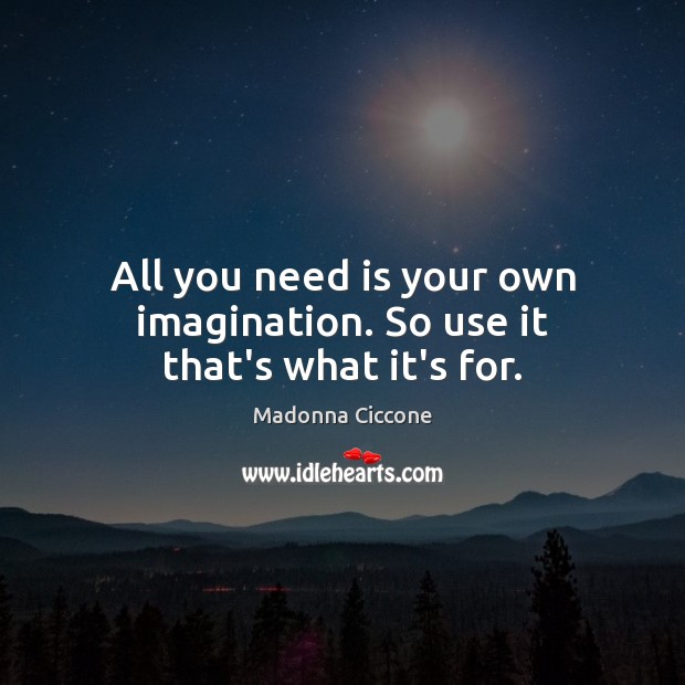 All you need is your own imagination. So use it that’s what it’s for. Madonna Ciccone Picture Quote