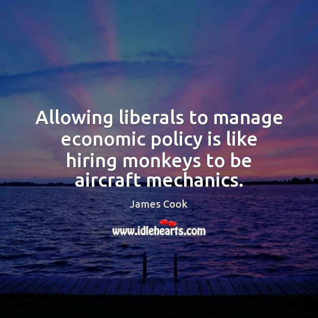 Allowing liberals to manage economic policy is like hiring monkeys to be James Cook Picture Quote