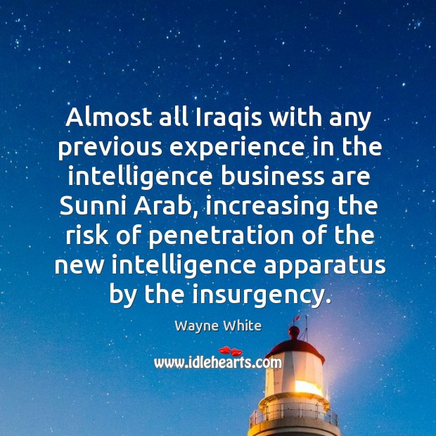 Almost all iraqis with any previous experience in the intelligence business are sunni arab Wayne White Picture Quote