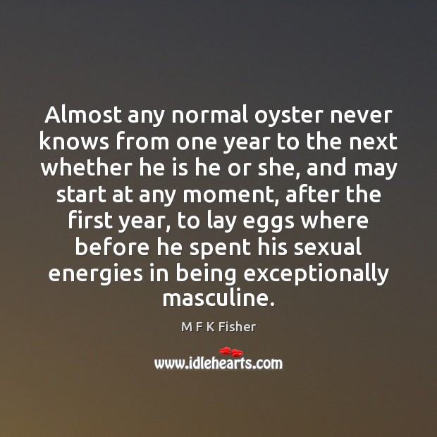 Almost any normal oyster never knows from one year to the next M F K Fisher Picture Quote