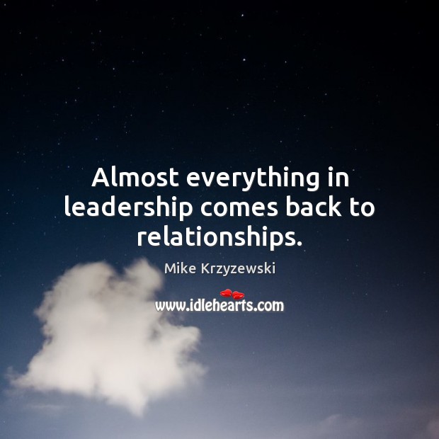 Almost everything in leadership comes back to relationships. Mike Krzyzewski Picture Quote