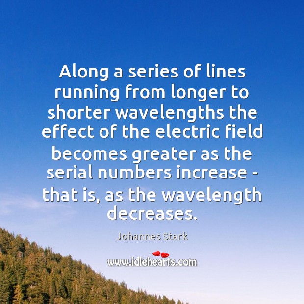 Along a series of lines running from longer to shorter wavelengths the Johannes Stark Picture Quote