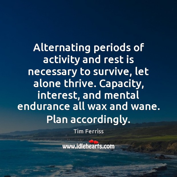 Alternating periods of activity and rest is necessary to survive, let alone Tim Ferriss Picture Quote