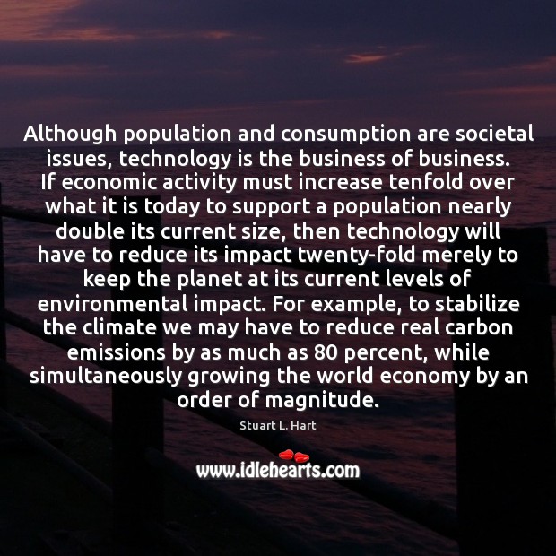 Although population and consumption are societal issues, technology is the business of Stuart L. Hart Picture Quote