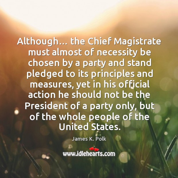 Although… the chief magistrate must almost of necessity be chosen by a party and James K. Polk Picture Quote