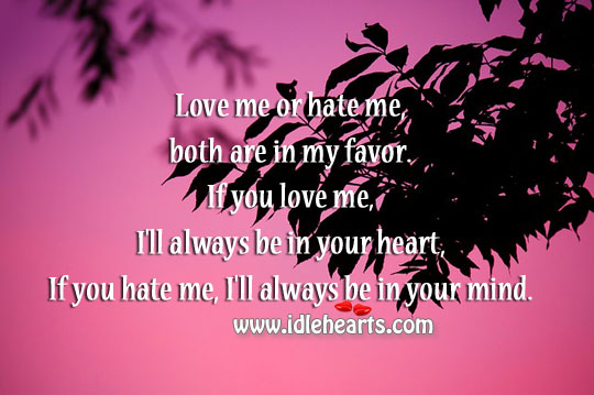 Love me or hate me, both are in my favor. Image