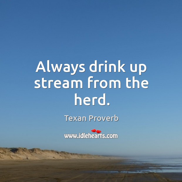 Always drink up stream from the herd. Texan Proverbs Image