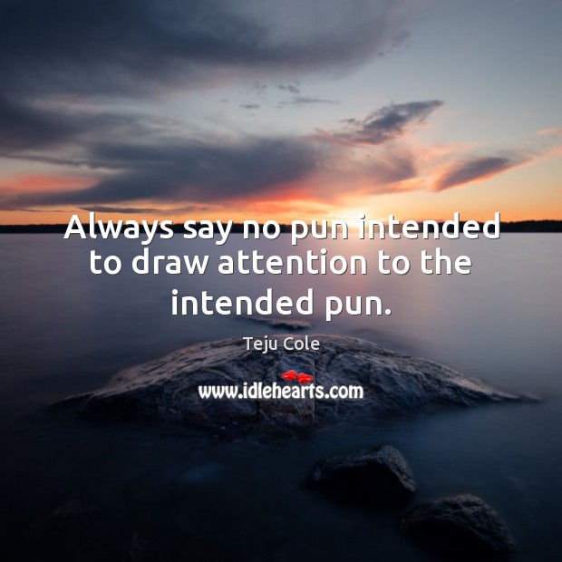 Always say no pun intended to draw attention to the intended pun. Teju Cole Picture Quote