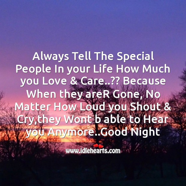 Always tell the special people in your life Good Night Quotes Image