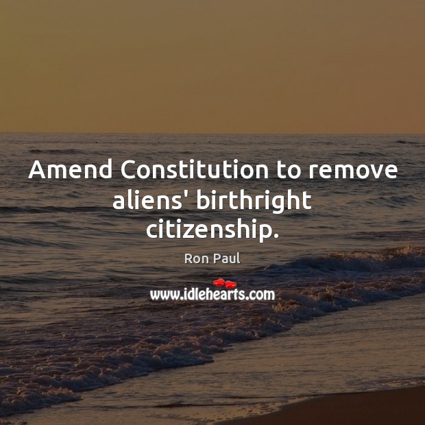 Amend Constitution to remove aliens’ birthright citizenship. Ron Paul Picture Quote