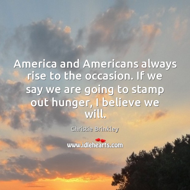 America and Americans always rise to the occasion. If we say we Christie Brinkley Picture Quote