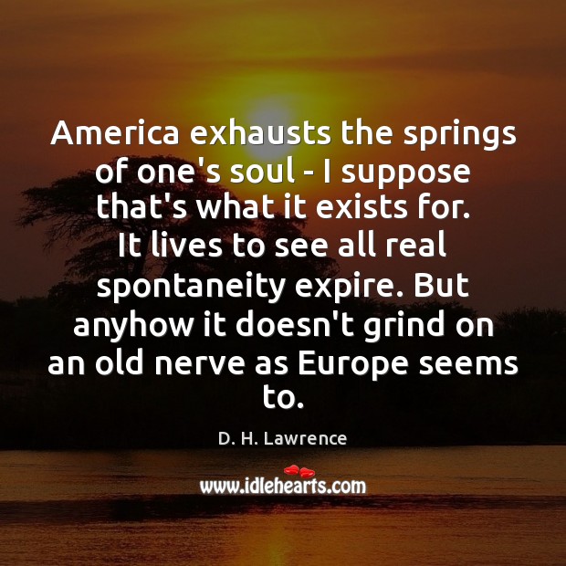 America exhausts the springs of one’s soul – I suppose that’s what D. H. Lawrence Picture Quote
