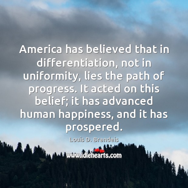 America has believed that in differentiation, not in uniformity, lies the path Image