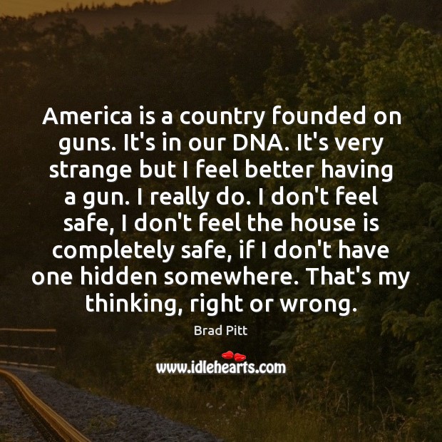 America is a country founded on guns. It’s in our DNA. It’s Brad Pitt Picture Quote