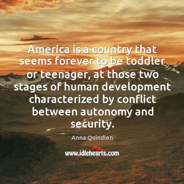 America is a country that seems forever to be toddler or teenager Anna Quindlen Picture Quote