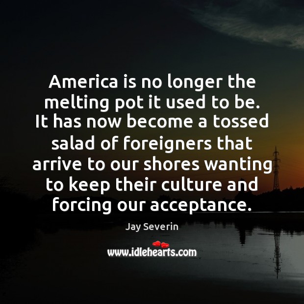 America is no longer the melting pot it used to be. It Jay Severin Picture Quote