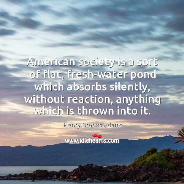 American society is a sort of flat, fresh-water pond which absorbs silently, without reaction, anything which is thrown into it. Society Quotes Image