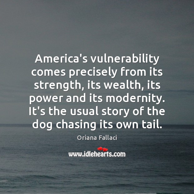 America’s vulnerability comes precisely from its strength, its wealth, its power and Oriana Fallaci Picture Quote