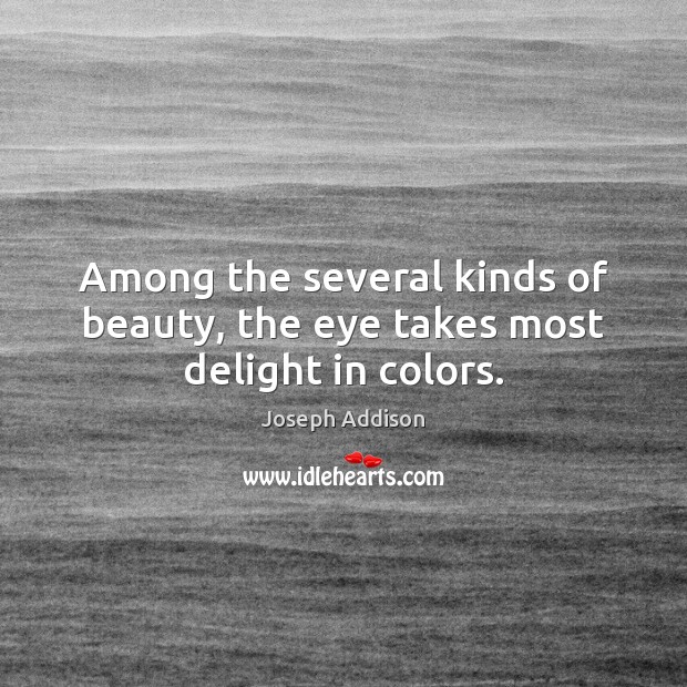 Among the several kinds of beauty, the eye takes most delight in colors. Joseph Addison Picture Quote