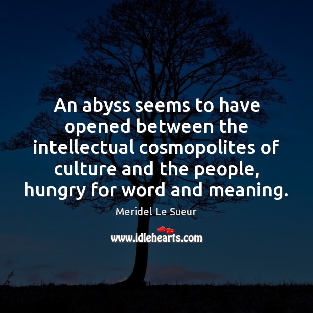 An abyss seems to have opened between the intellectual cosmopolites of culture Meridel Le Sueur Picture Quote
