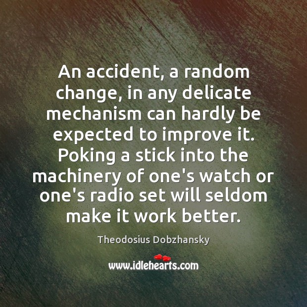 An accident, a random change, in any delicate mechanism can hardly be Theodosius Dobzhansky Picture Quote