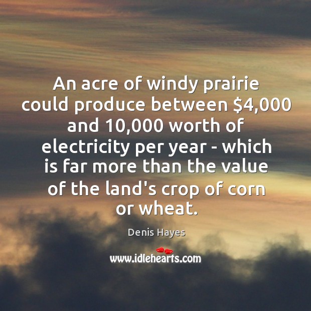 An acre of windy prairie could produce between $4,000 and 10,000 worth of electricity Denis Hayes Picture Quote