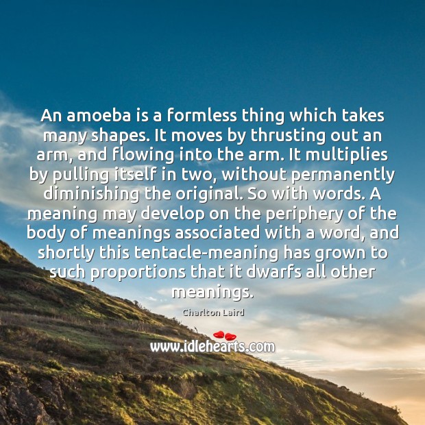 An amoeba is a formless thing which takes many shapes. It moves Charlton Laird Picture Quote