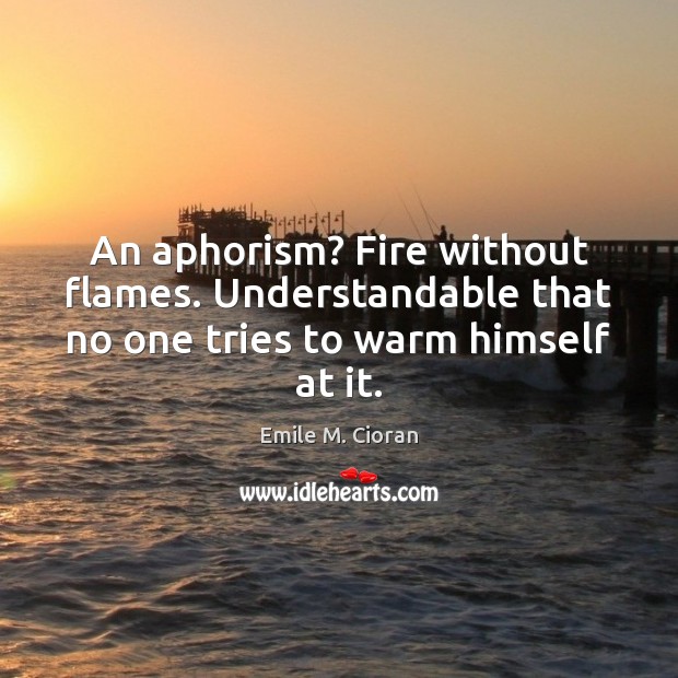 An aphorism? Fire without flames. Understandable that no one tries to warm himself at it. Emile M. Cioran Picture Quote