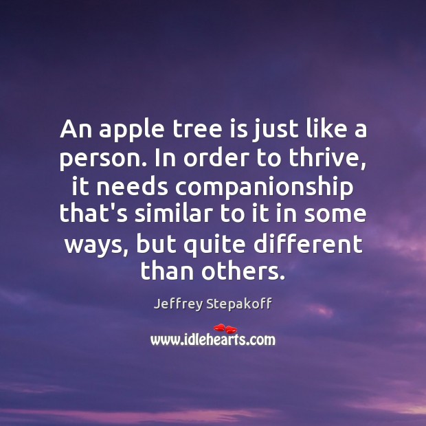 An apple tree is just like a person. In order to thrive, Jeffrey Stepakoff Picture Quote
