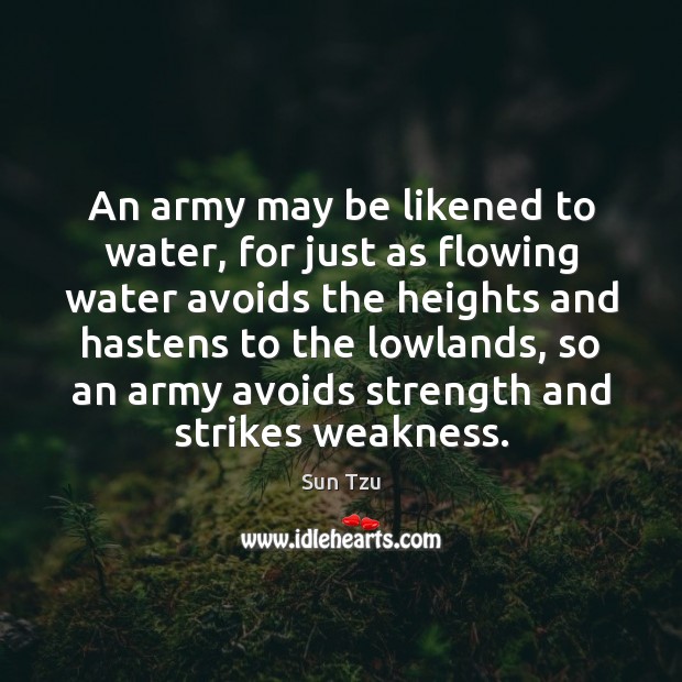 An army may be likened to water, for just as flowing water Sun Tzu Picture Quote